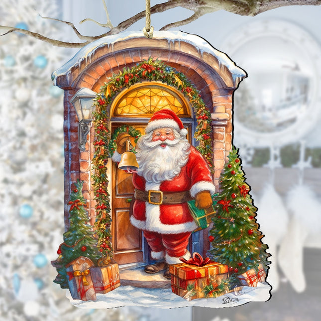 Knocking the Door Santa Wooden Ornaments by G. Debrekht Christmas Santa Snowman Decor - 8611044-0