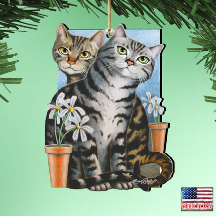 Silver N Gold Cat Wooden Ornaments by Laura Seeley - Pets Dog and Cats Decor - 8512071-LS-2