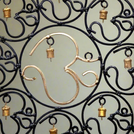 OM Brass Bells with glass beads wall hanging-2