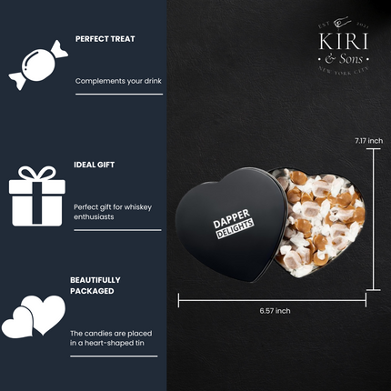 Valentines Day Gift Scotch Whiskey Caramels - Heart Tin - Him & Her, Premium Salted Caramel, Valentine Chocolate Candy Dapper Delights Gourmet Collection, Love Basket for Men, Boyfriend, Husband, Dad-2