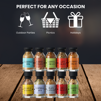 Smokehouse BBQ Gourmet Grilling Spice Set | 10-Set | Glass Bottle Seasonings, Grill Seasoning Flavors Include Caribbean, Jamaican Memphis, Jalapeno Rub, Montreal, Cajun Chili Garlic & More-3