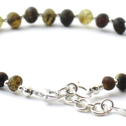 BAAR-SS5 Amber Unpolished Green Adult Anklet Made With Silver-2