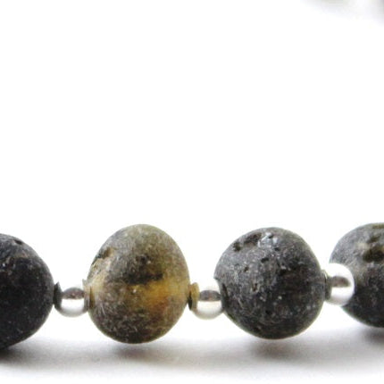 BAAR-SS5 Amber Unpolished Green Adult Anklet Made With Silver-3