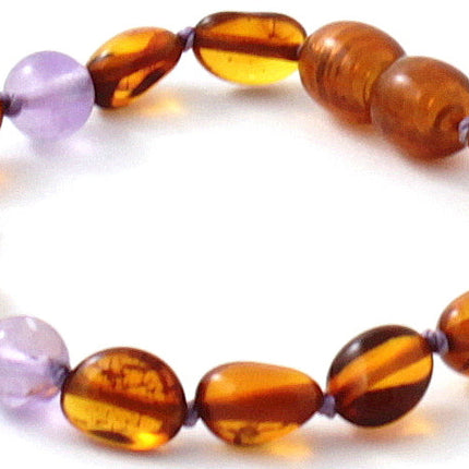 Amber Cognac Bean and Amethyst Gemstone Bracelet-0