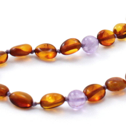 Amber Cognac Bean and Amethyst Gemstone Bracelet-1