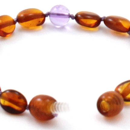 Amber Cognac Bean and Amethyst Gemstone Bracelet-2