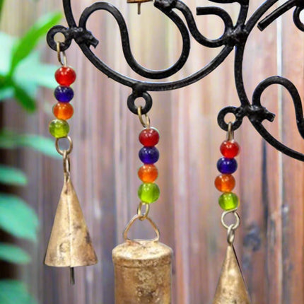 OM Brass Bells with glass beads wall hanging-4