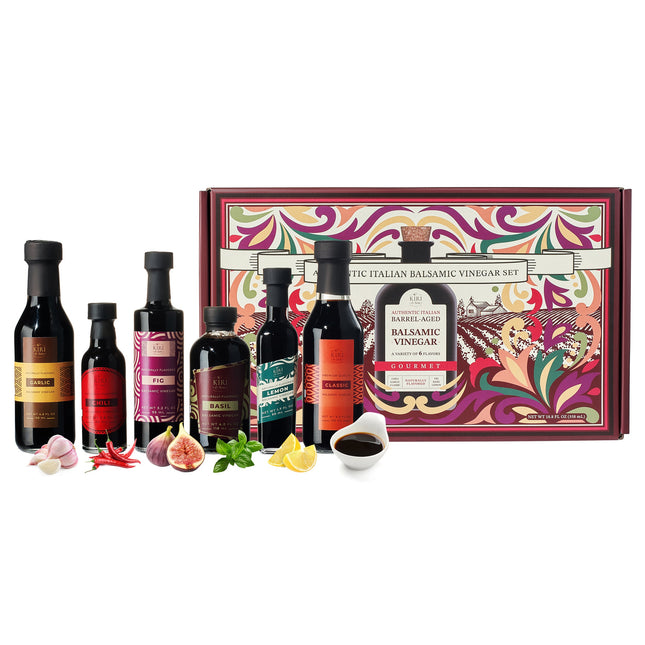 Balsamic Vinegar Gourmet Gift Set of 6 - Premium Made In Italy, Natural Flavors Include Garlic, Chili, Fig, Basil, Lemon & Classic, Italian Crafted Glaze For Cooking-0