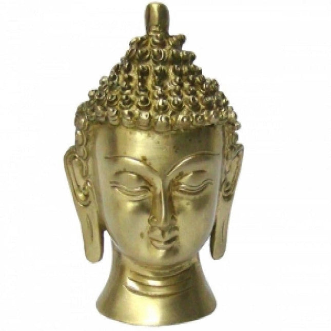 meditating Buddha  head Solid Brass statue 5" H-0