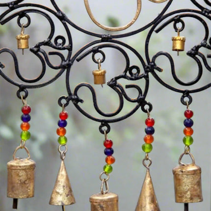 OM Brass Bells with glass beads wall hanging-3