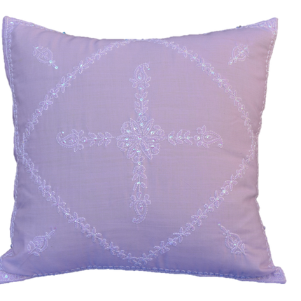 Hand Embroidered Sequins Decorative Lavender  throw Pillow-0