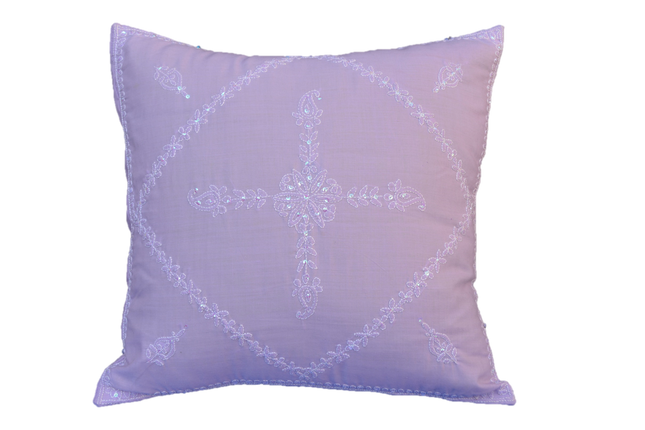 Hand Embroidered Sequins Decorative Lavender  throw Pillow-0