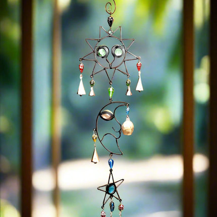 Celestial Sun and Moon Chime with  Beads-0