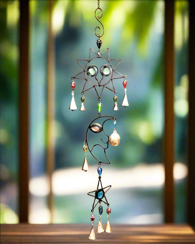 Celestial Sun and Moon Chime with  Beads-0