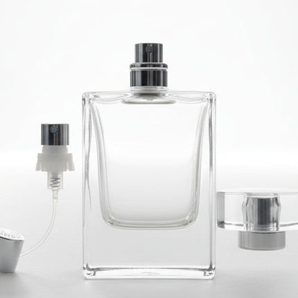 Flint glass heavy quality clear glass perfume bottle Crimp-less, snap-on pump. 1.7 fl oz