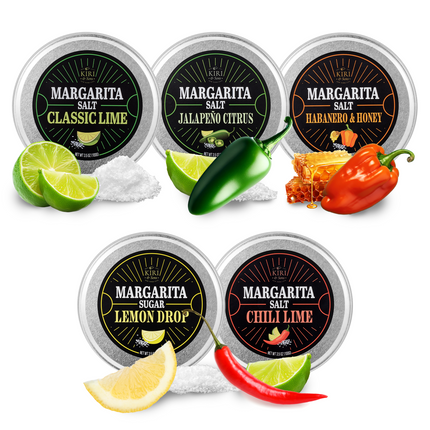 5-Pack Premium Margarita & Cocktail Flavored Salt Rimmer, Variety Set 3.5oz - Chili Lime, Lemon Drop Sugar, Lime, Habanero & Honey, Jalapeno Citrus - No Silicon Dioxide, Easy Screw-On Lid-0