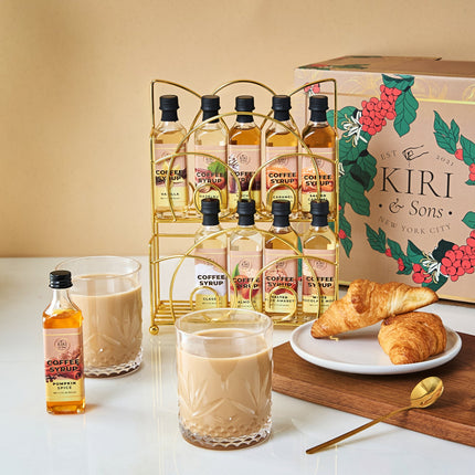 Gourmet Coffee Syrup Rack Gift Set, Includes Display Rack - Flavored Coffees Sweetener, 10 50mL Coffee Syrups, Includes Classic Mocha Vanilla Salted Caramel Flavoring Chai Latte, Protein Shake Flavors-1