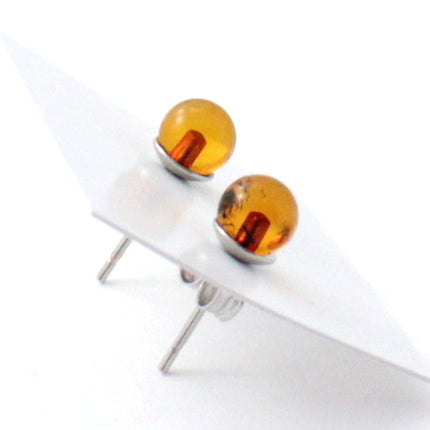 ERP-3SS Amber Stud Cognac Earrings With Silver-3