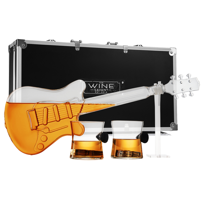 Electric Guitar Whiskey & Wine Decanter with 2 Pick Whiskey Glasses, Acrylic Stand & Case - 34 OZ Glass 16" L for Whiskey Music Lover & Rock N Roll Gifts Musician Music Lovers, Guitar Loves Gifts-0
