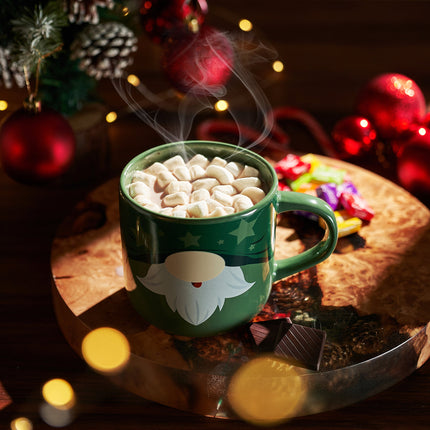 Mug With Hot Cocoa Mix & Marshmallows - Delicious Double Hot Chocolate Mix Filled with Marshmallow - Kids Fun Gift Holiday Santa Elves Christmas, Ceramic Childrens Eggnog Festive Gifts, Green Elf Mug-2