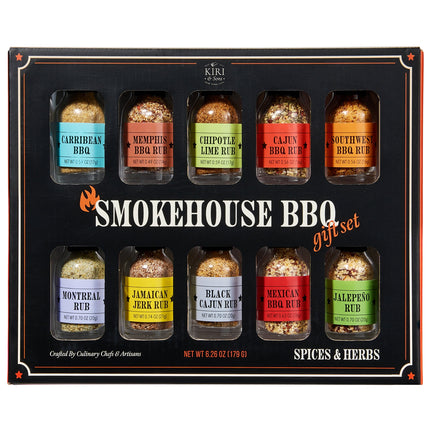 Smokehouse BBQ Gourmet Grilling Spice Set | 10-Set | Glass Bottle Seasonings, Grill Seasoning Flavors Include Caribbean, Jamaican Memphis, Jalapeno Rub, Montreal, Cajun Chili Garlic & More-0