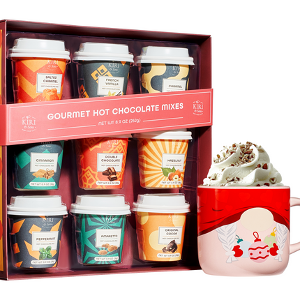 Gourmet Hot Cocoa Gift Set Cup Hot Chocolates - Set of 9 Flavors - Salted Caramel, French Vanilla, Caramel, Gingerbread, Mint, Amaretto & More - Holiday Christmas Gifts For Her, Him, Kids-0