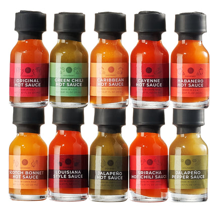 Gourmet Hot Sauce Sampler Gift Set of 10, Flavors Include Habanero, Scotch Bonnet, Jalapeno, Sriracha, Louisiana Style, Cayenne, Red & Green Chili and More, Variety Pack Gifts-3