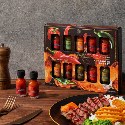 Gourmet Hot Sauce Sampler Gift Set of 10, Flavors Include Habanero, Scotch Bonnet, Jalapeno, Sriracha, Louisiana Style, Cayenne, Red & Green Chili and More, Variety Pack Gifts-1