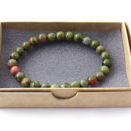 Stretch Bracelet With Unakite Green Gemstones-1