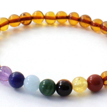 Amber Cognac Chakra Stretch Bracelet With Gems-2