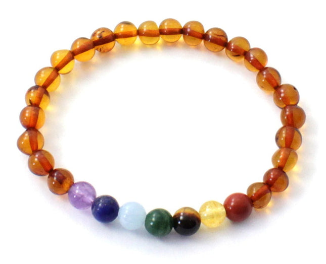 Amber Cognac Chakra Stretch Bracelet With Gems-0