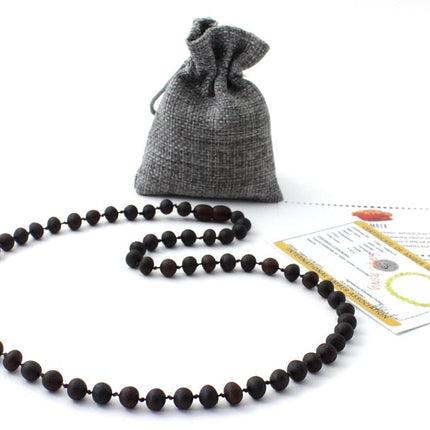 Unpolished Amber Cherry Black Adult Necklace-1