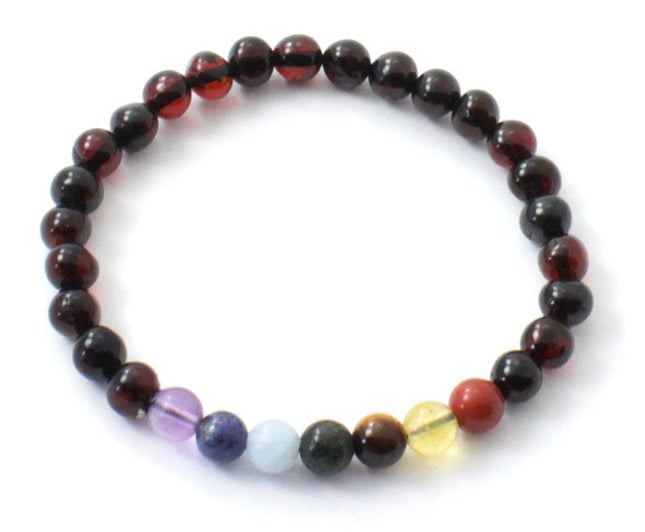 Baltic Amber and Chakra Stones Stretch Bracelets-0