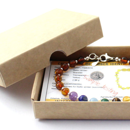 Amber Adult Bracelets With Silver and Chakra Gemstones-1