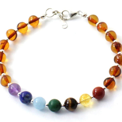 Amber Adult Bracelets With Silver and Chakra Gemstones-0