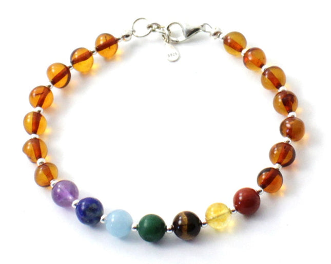 Amber Adult Bracelets With Silver and Chakra Gemstones-0