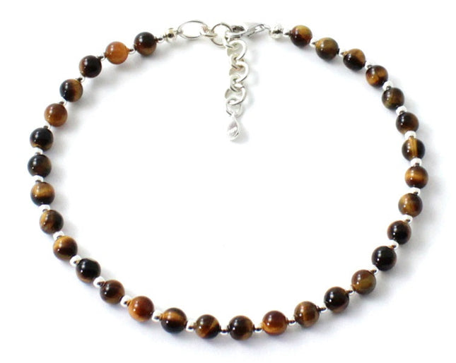 Tiger Eye Minimalist Anklet With Silver-0
