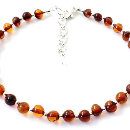 Amber Cognac Women's Anklet Made With Silver-0
