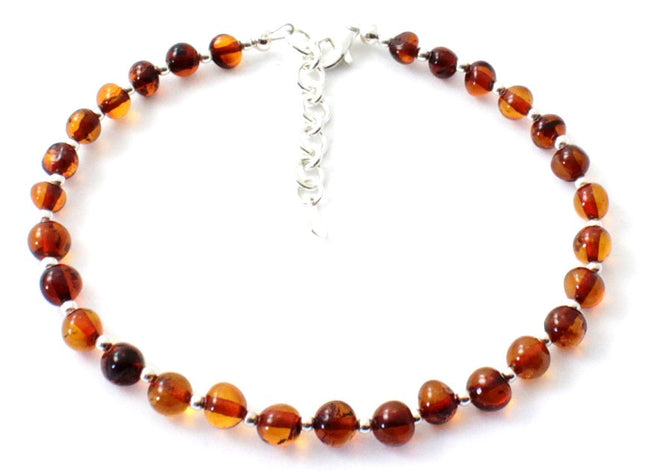 Amber Cognac Women's Anklet Made With Silver-0