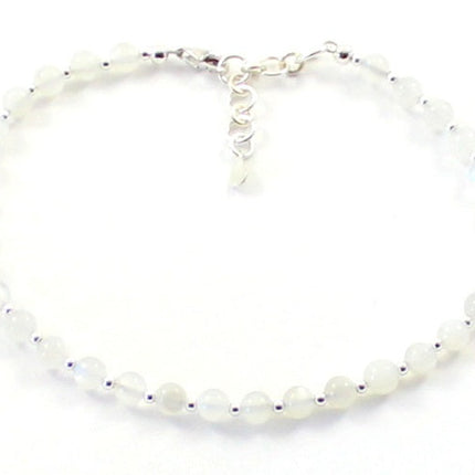 Moonstone Minimalist White Anklet With Silver-4