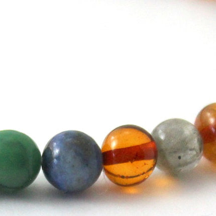 Amber Cognac Stretch Bracelet With Hazelwood, Labradorite and Gems-1