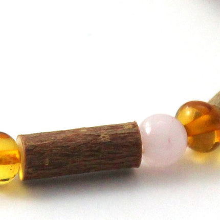 Amber Honey Stretch Bracelet With Pink Rose Quartz and Hazelwood-2