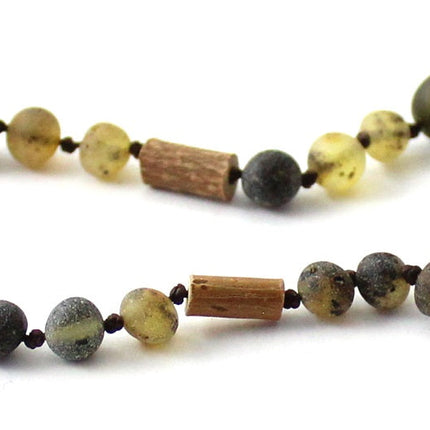 Bracelet With Hazelwood and Baltic Amber Raw Green-2