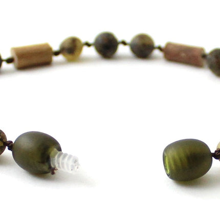Bracelet With Hazelwood and Baltic Amber Raw Green-3