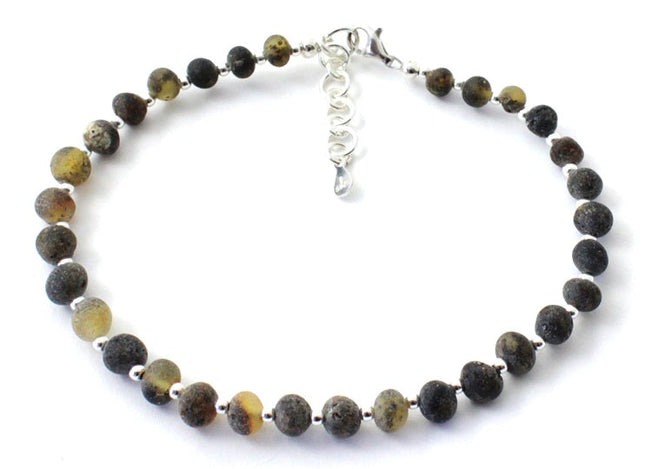 BAAR-SS5 Amber Unpolished Green Adult Anklet Made With Silver-0