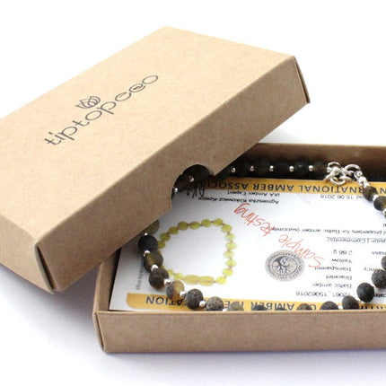 BAAR-SS5 Amber Unpolished Green Adult Anklet Made With Silver-1