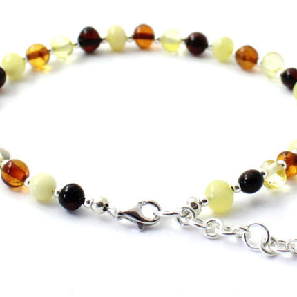 Baltic Amber Multicolor Anklet Made With Silver-2