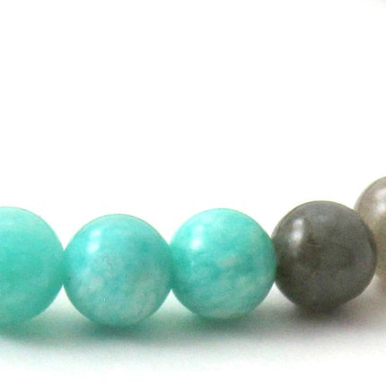 Amber Cherry Stretch Bracelet With Amazonite, Labradorite and Hazelwood-2