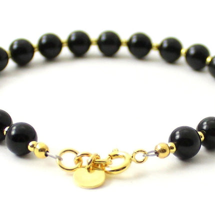 Obsidian Black Bracelet With Silver Beads-2