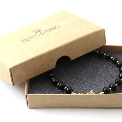 Obsidian Black Bracelet With Silver Beads-1
